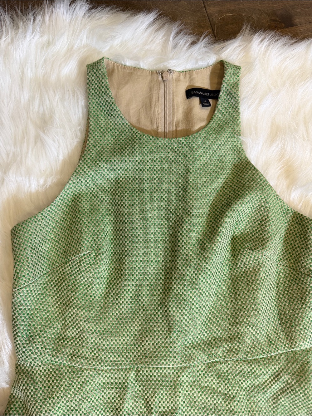 Banana Republic Olive Green Textured Fit-and-Flare Midi Dress - Picture 2 of 7